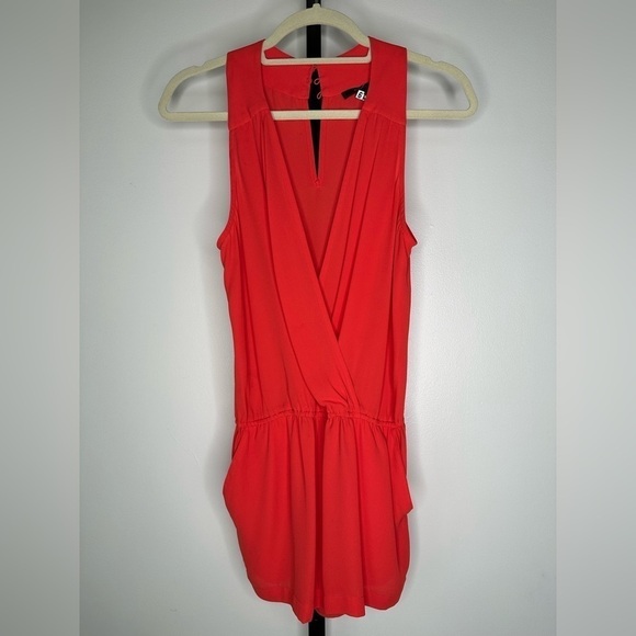 BCBGMaxazria Women’s Halter Romper Tangier Orange – Elastic Waist with Pockets - Picture 1 of 8